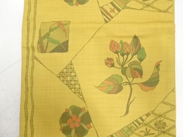  アンティーク　切りばめ風　草花に古典柄織り出し袋帯（材料）